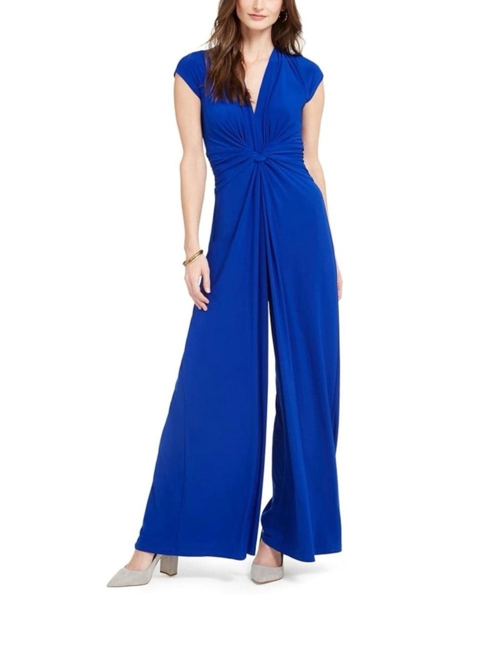Vince Camuto Cobalt Blue Twist-Front Cap-Sleeve Wide-Leg Jumpsuit